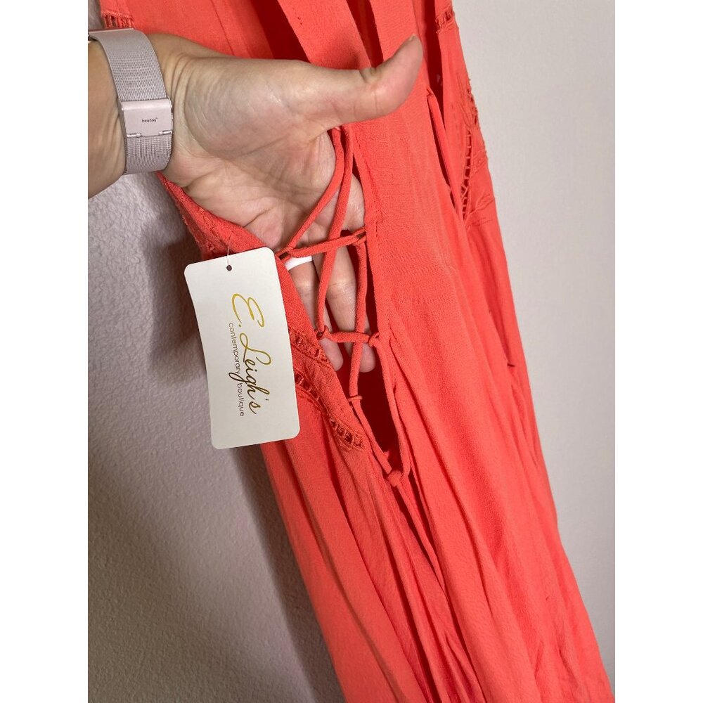 ASTR the Label Victoria Lace-Up Midi Dress Size Small Coral Pink Cutout New - Picture 3 of 9